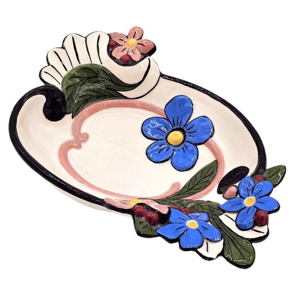 Vintage Hand Painted Ceramic Footed Bowl-Holland Floral Mold-Retro Home Decor - Picture 4 of 10